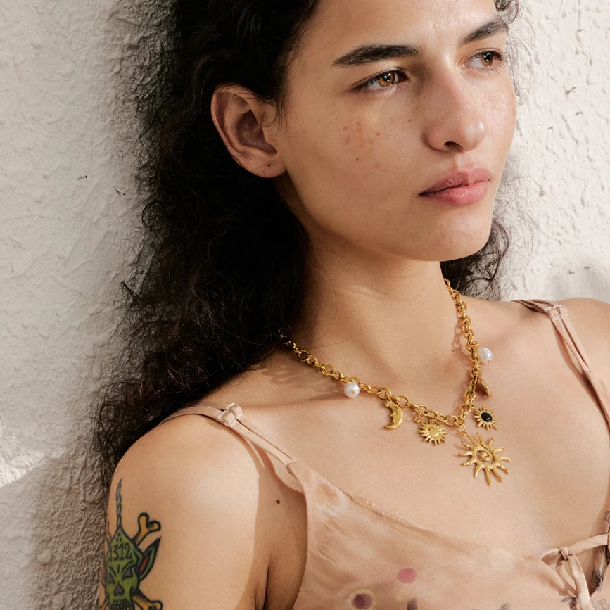 Moon Sun Starfish Pendant Charm Statement Necklace