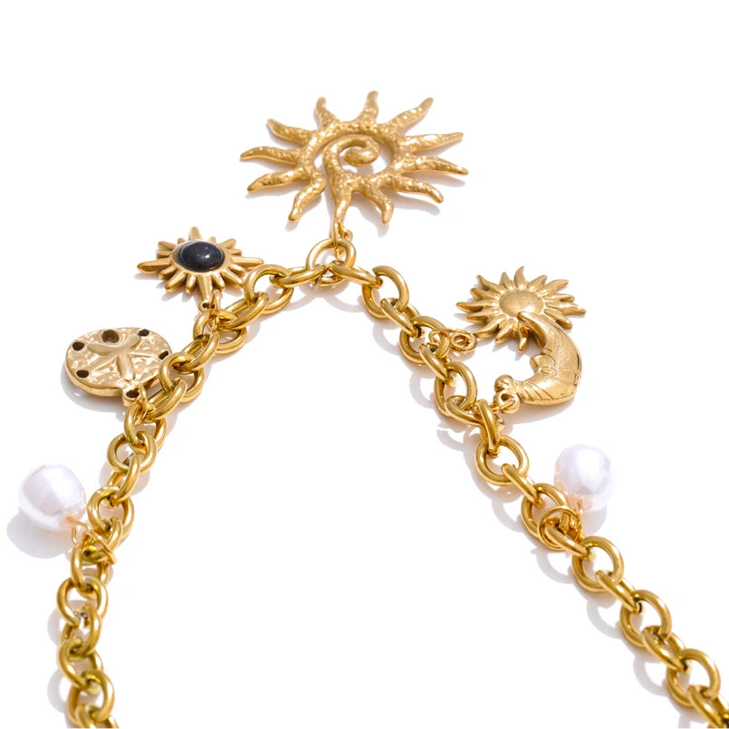 Moon Sun Starfish Pendant Charm Statement Necklace