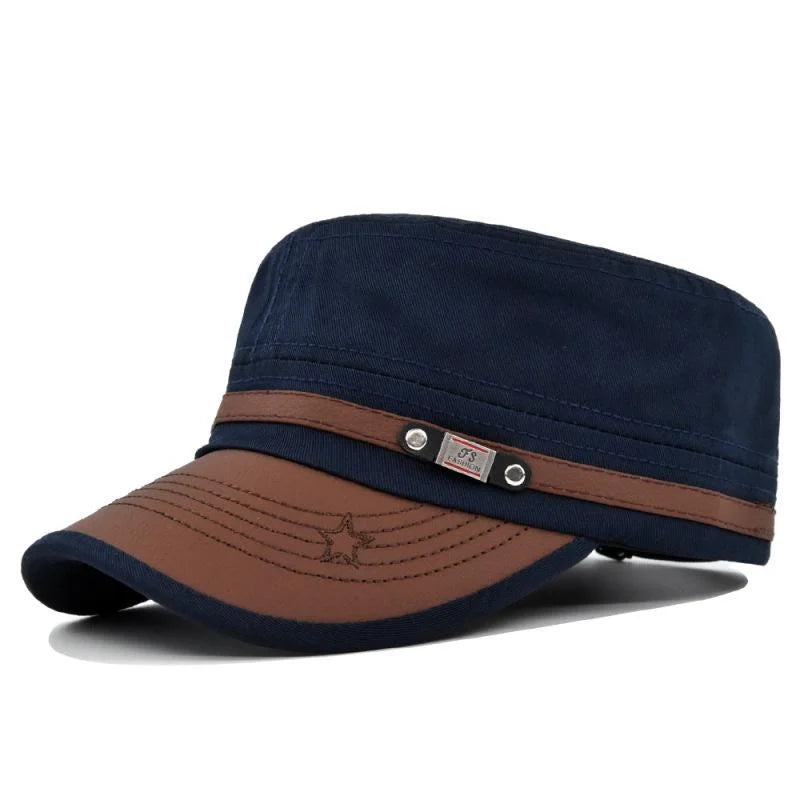 Embroidered Flat Cap Vintage Military Cadet Design – Unisex Adjustable
