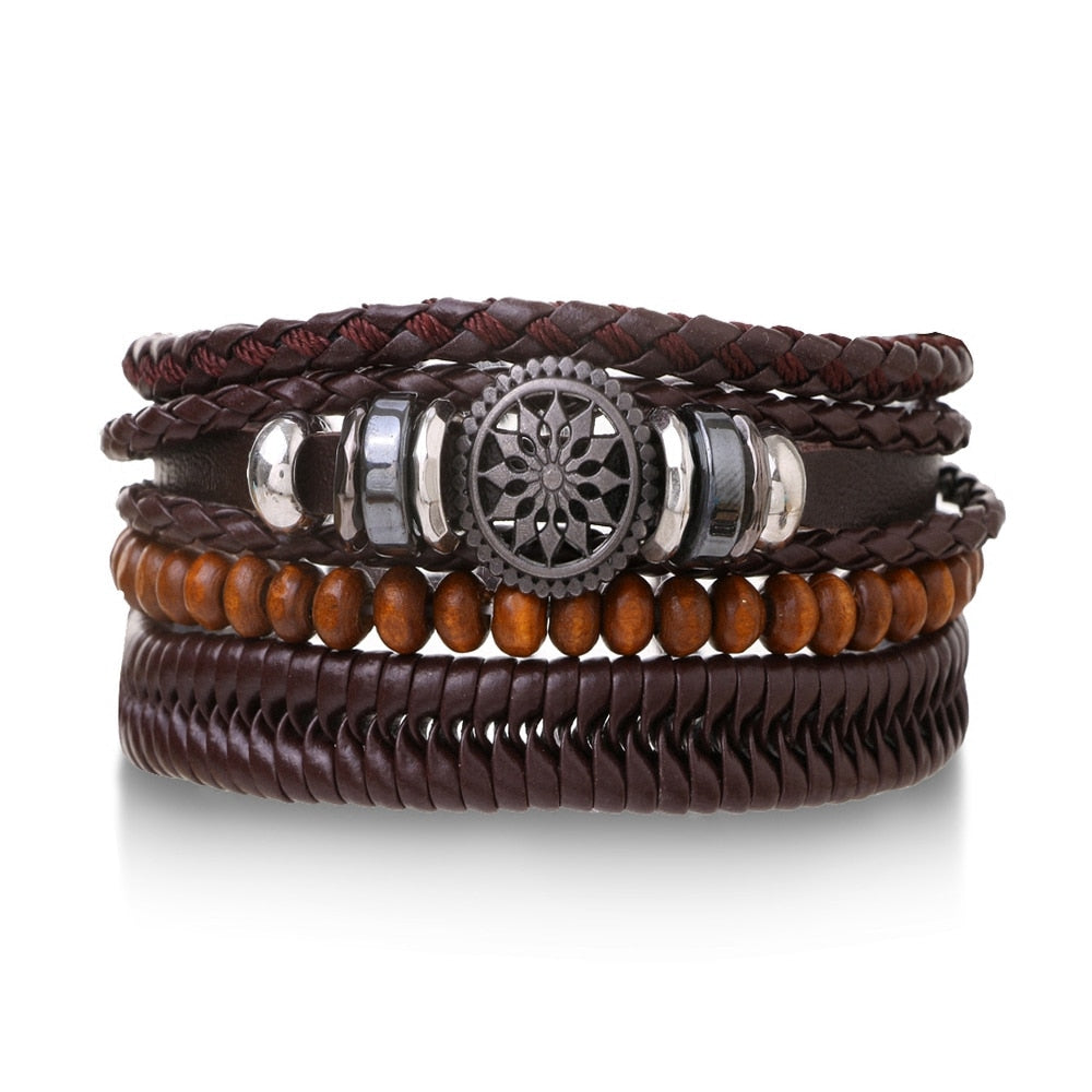 Stacked Bracelet Bangle Chunky Leather