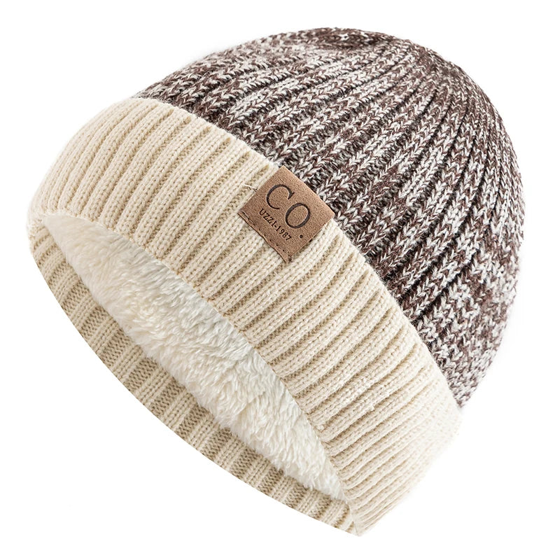 Knit Two-Tone Beanie | Warm Fur-Lined Folded-Brim Unisex Hat