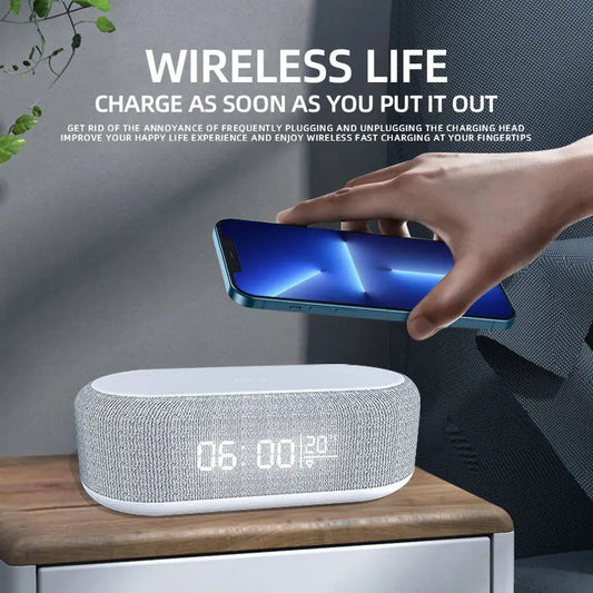 4-in-1 Wireless Phone Charger And Alarm Clock LED Temperature 15W Charging Dock