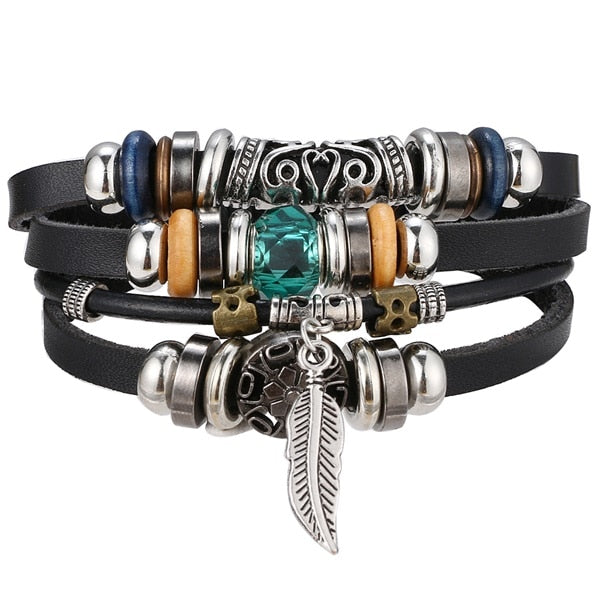 Stacked Bracelet Bangle Chunky Leather