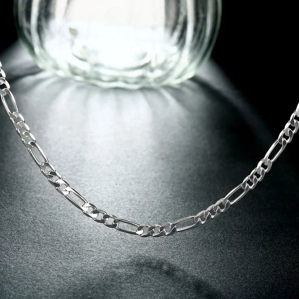 Figaro Chain Necklace 925 Silver Plated Hip Hop Rapper Style