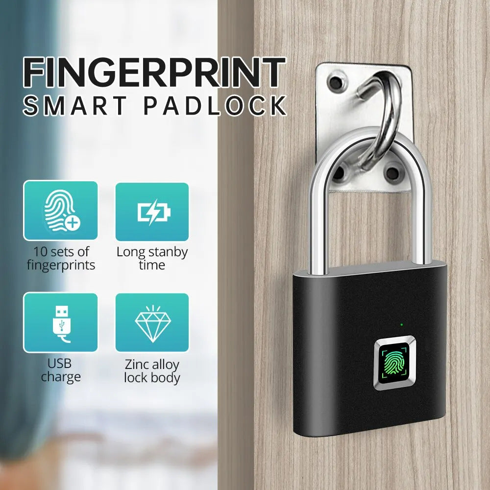 Fingerprint Padlock Biometric Home No Keys Lock USB Rechargeable