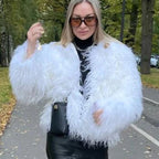 Fluffy Feathers Party Jacket Shaggy Carnival Cabaret Showgirls Fancy Dress Top Faux Fur