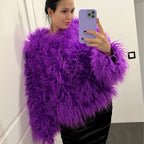 Fluffy Feathers Party Jacket Shaggy Carnival Cabaret Showgirls Fancy Dress Top Faux Fur