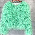 Fluffy Feathers Party Jacket Shaggy Carnival Cabaret Showgirls Fancy Dress Top Faux Fur