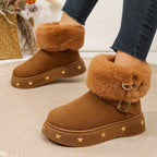 Fluffy Ankle Boots With Metal Stars Plush Booties