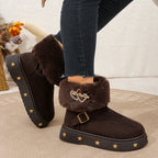 Fluffy Ankle Boots With Metal Stars Plush Booties