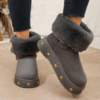 Fluffy Ankle Boots With Metal Stars Plush Booties