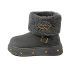 Fluffy Ankle Boots With Metal Stars Plush Booties