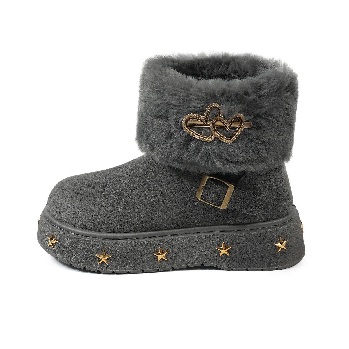 Fluffy Ankle Boots With Metal Stars Plush Booties