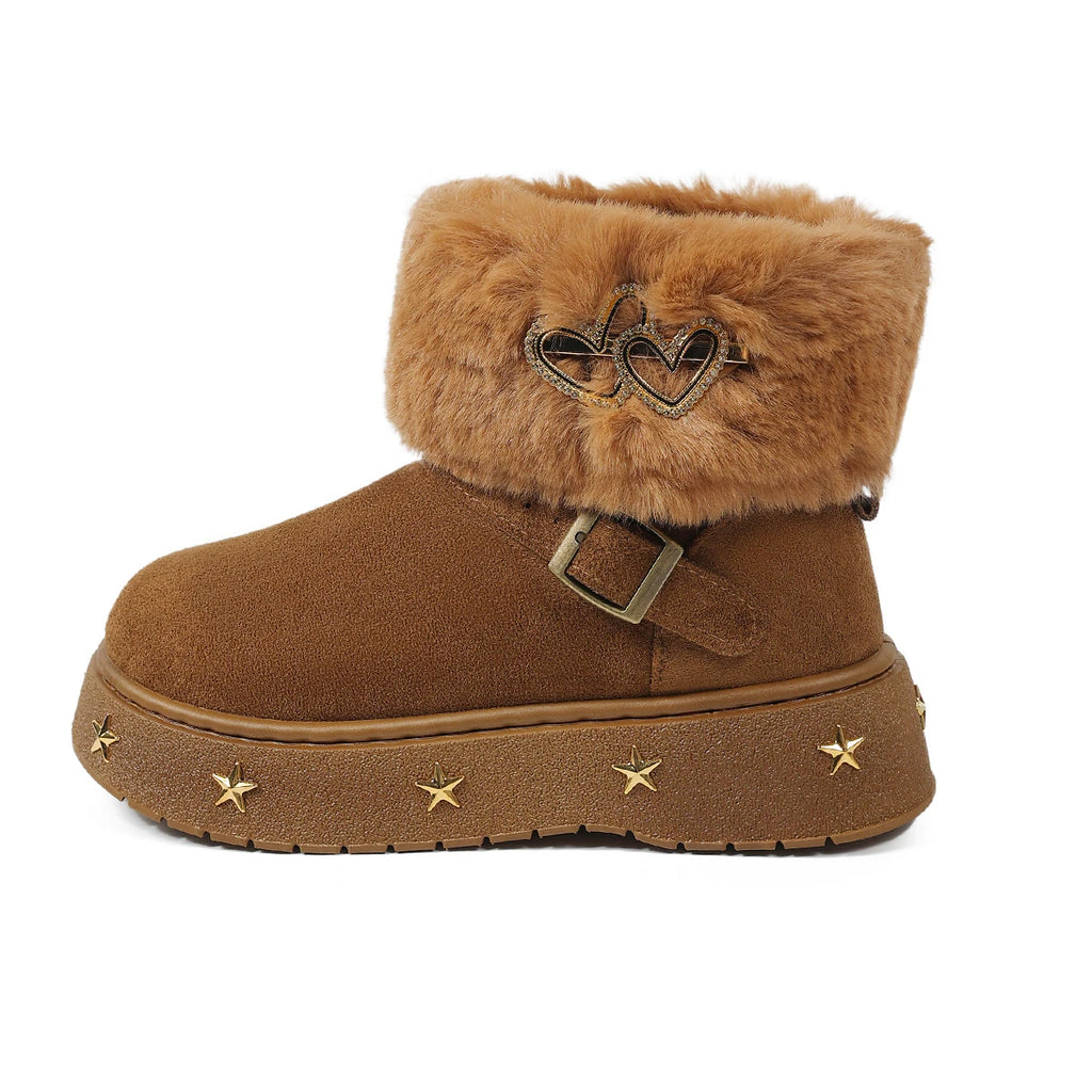 Fluffy Ankle Boots With Metal Stars Plush Booties