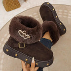 Fluffy Ankle Boots With Metal Stars Plush Booties