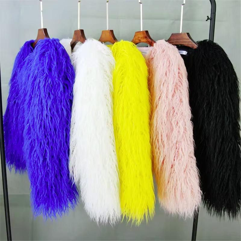 Fluffy Fur Jacket Colourful Shaggy Faux Feathers Short Women's Coat