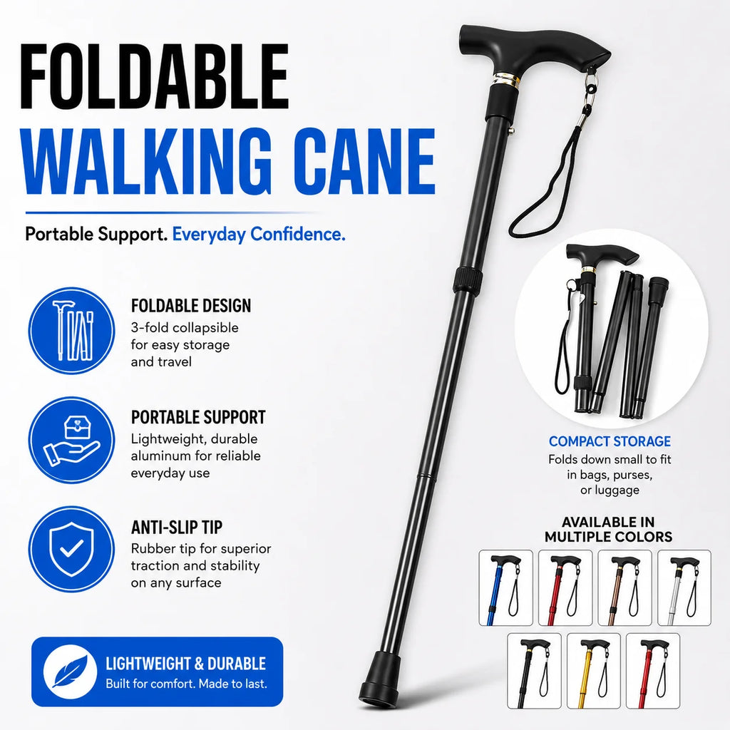 Foldable Walking Stick Adjustable Lightweight Aluminium Cane
