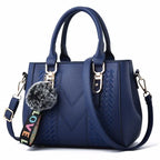 French-Style Tote Handbag With Shoulder Strap and Signature Pom-Pom