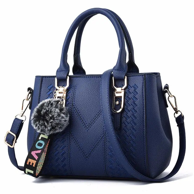 French-Style Tote Handbag With Shoulder Strap and Signature Pom-Pom