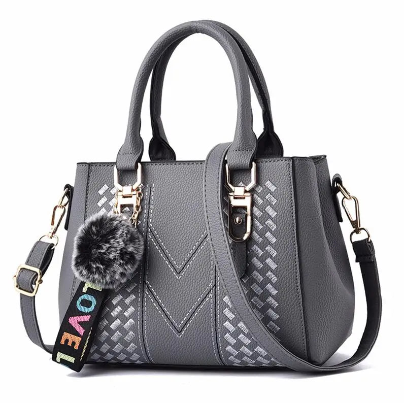 French-Style Tote Handbag With Shoulder Strap and Signature Pom-Pom