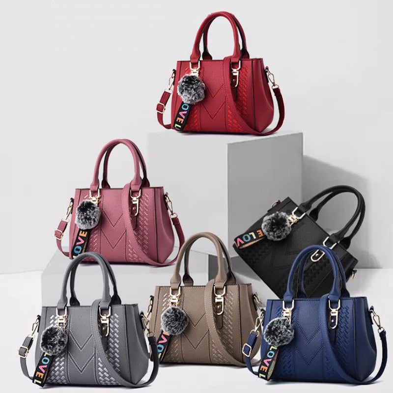 French-Style Tote Handbag With Shoulder Strap and Signature Pom-Pom