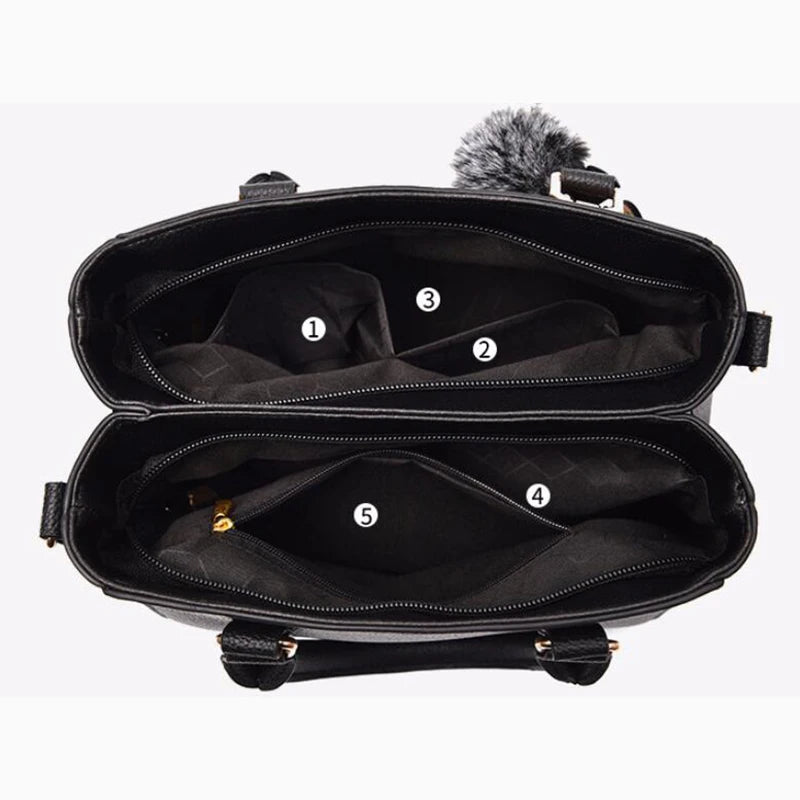 French-Style Tote Handbag With Shoulder Strap and Signature Pom-Pom