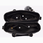French-Style Tote Handbag With Shoulder Strap and Signature Pom-Pom