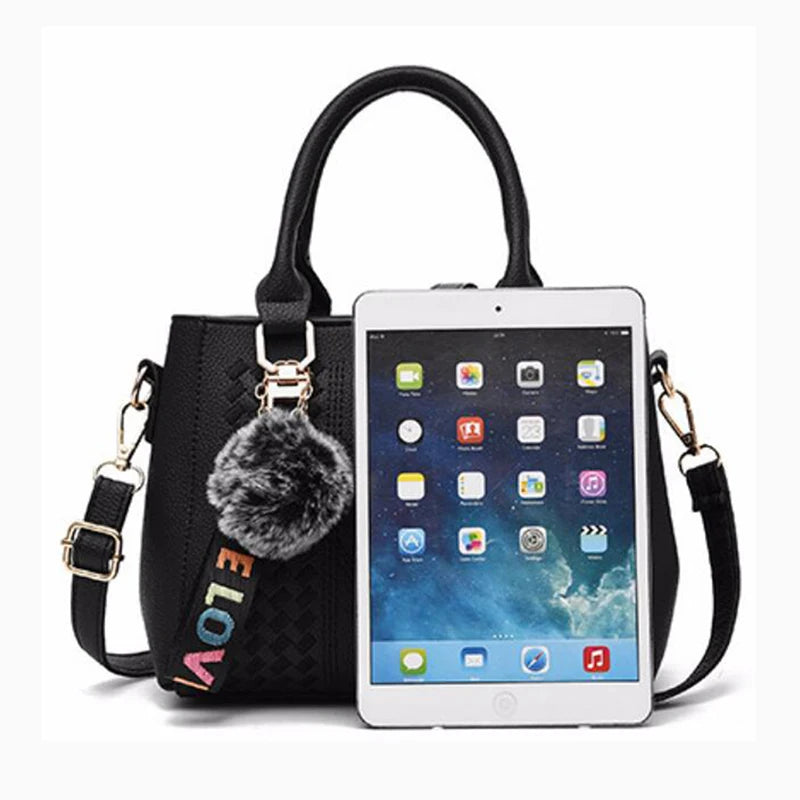 French-Style Tote Handbag With Shoulder Strap and Signature Pom-Pom