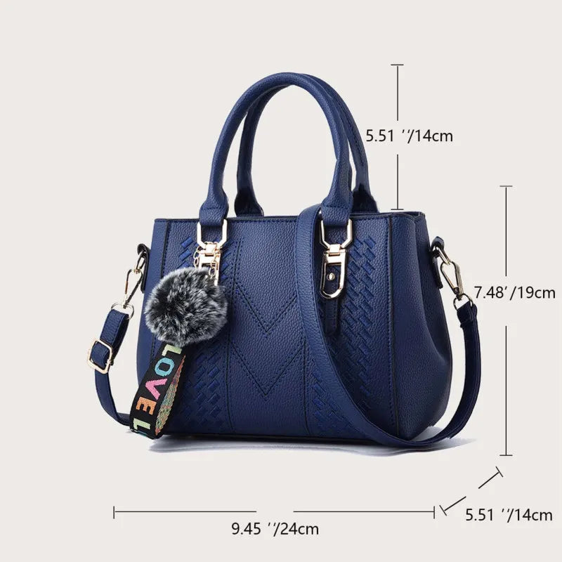 French-Style Tote Handbag With Shoulder Strap and Signature Pom-Pom