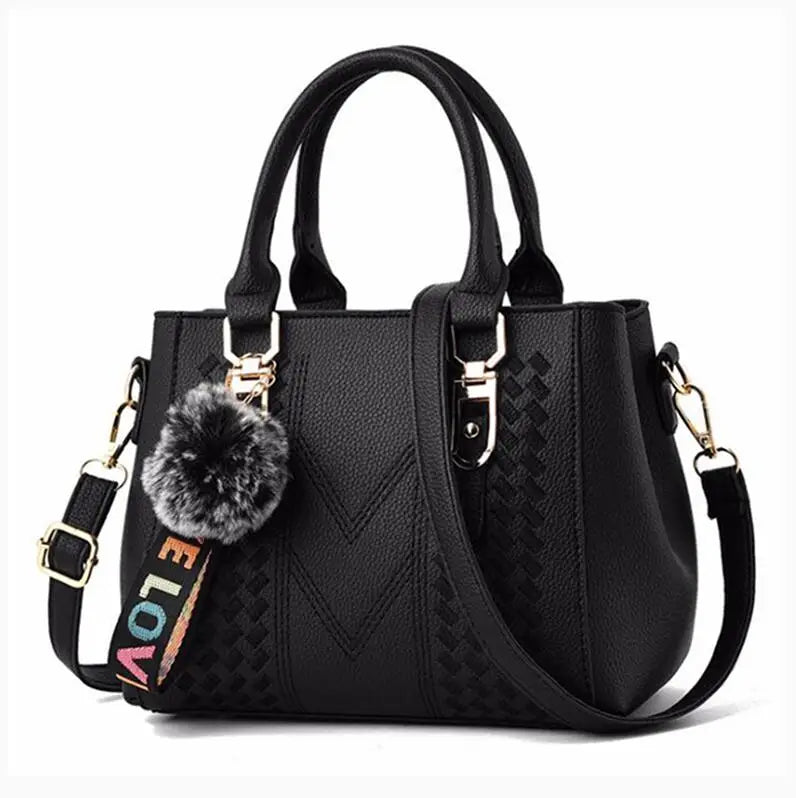 French-Style Tote Handbag With Shoulder Strap and Signature Pom-Pom