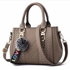 French-Style Tote Handbag With Shoulder Strap and Signature Pom-Pom