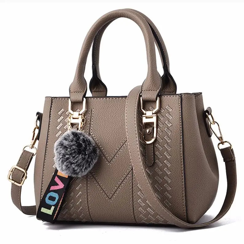 French-Style Tote Handbag With Shoulder Strap and Signature Pom-Pom