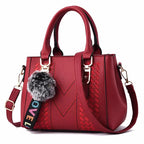 French-Style Tote Handbag With Shoulder Strap and Signature Pom-Pom