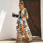 Bikini Cover Up Chiffon Beach Long Kimono Leopard Print