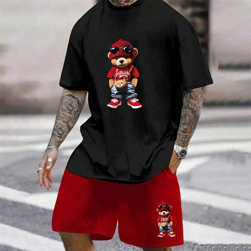 Fun Bear T-Shirt Shorts 2pcs Outfit Set Men's