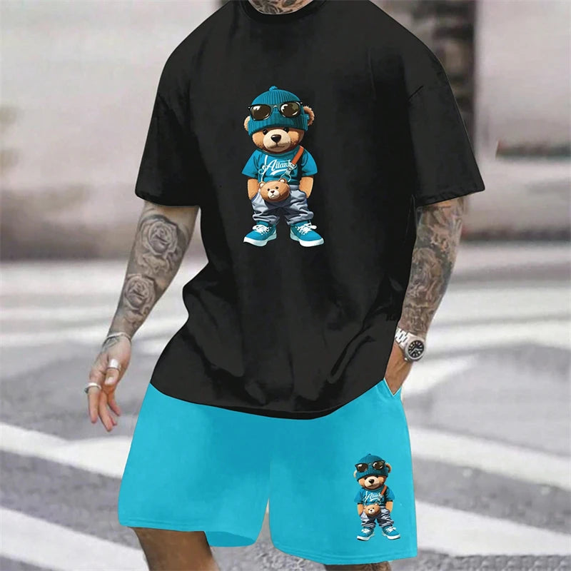 Fun Bear T-Shirt Shorts 2pcs Outfit Set Men's