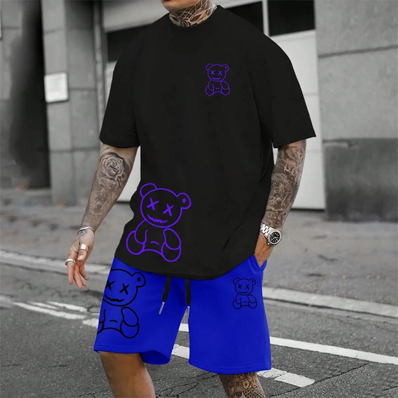 Fun Bear T-Shirt Shorts 2pcs Outfit Set Men's
