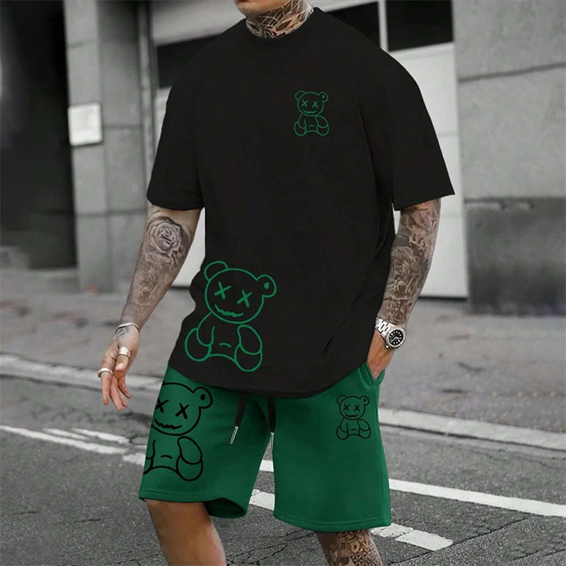 Fun Bear T-Shirt Shorts 2pcs Outfit Set Men's