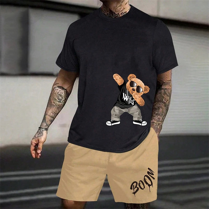 Fun Bear T-Shirt Shorts 2pcs Outfit Set Men's