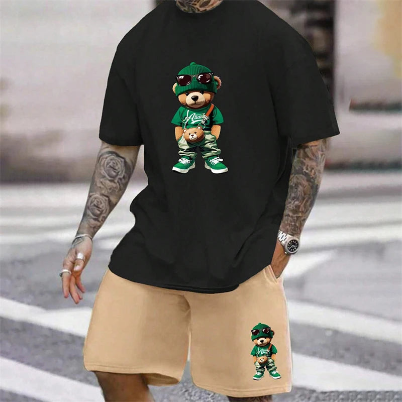 Fun Bear T-Shirt Shorts 2pcs Outfit Set Men's