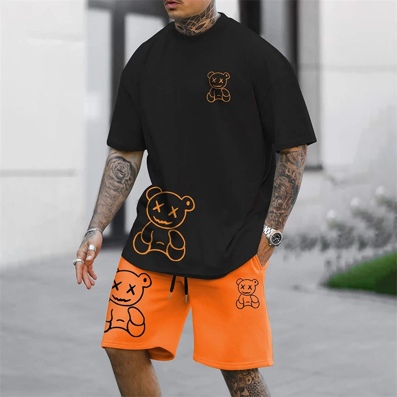 Fun Bear T-Shirt Shorts 2pcs Outfit Set Men's