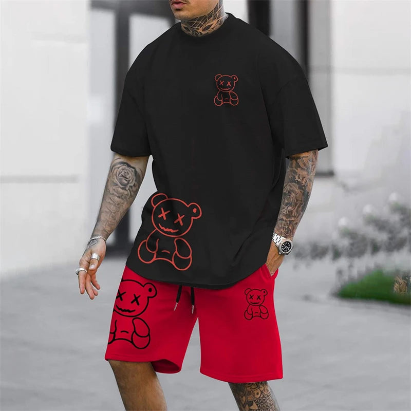Fun Bear T-Shirt Shorts 2pcs Outfit Set Men's