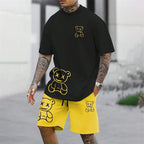 Fun Bear T-Shirt Shorts 2pcs Outfit Set Men's