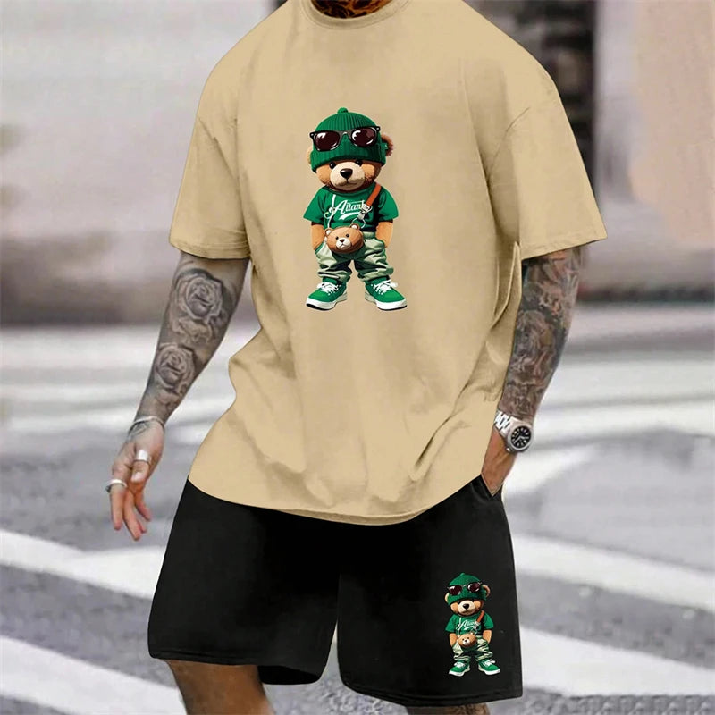 Fun Bear T-Shirt Shorts 2pcs Outfit Set Men's