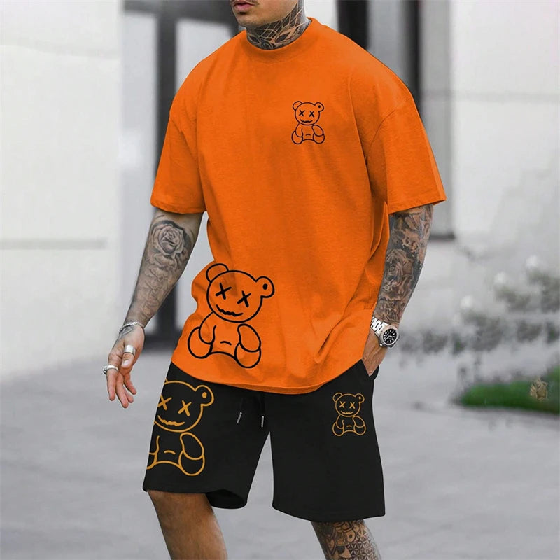 Fun Bear T-Shirt Shorts 2pcs Outfit Set Men's