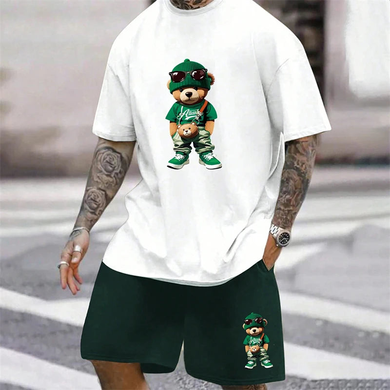 Fun Bear T-Shirt Shorts 2pcs Outfit Set Men's