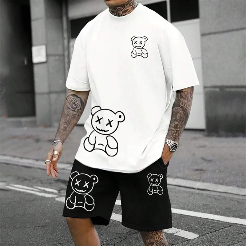 Fun Bear T-Shirt Shorts 2pcs Outfit Set Men's