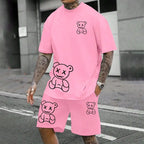 Fun Bear T-Shirt Shorts 2pcs Outfit Set Men's