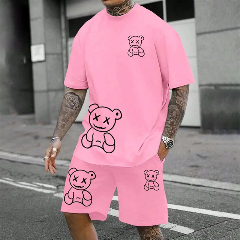Fun Bear T-Shirt Shorts 2pcs Outfit Set Men's