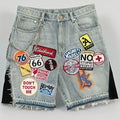 Baggy Streetwear Patchwork Denim Shorts Cartoon Graphics Jorts